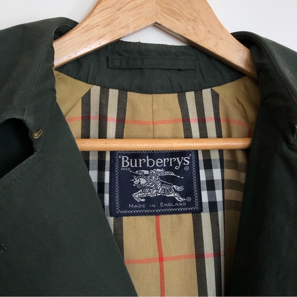 BURBERRYS Vintage 80s Trench Coat Mac Women's UK 10 Long Green Nova Check Belt - Picture 6 of 16
